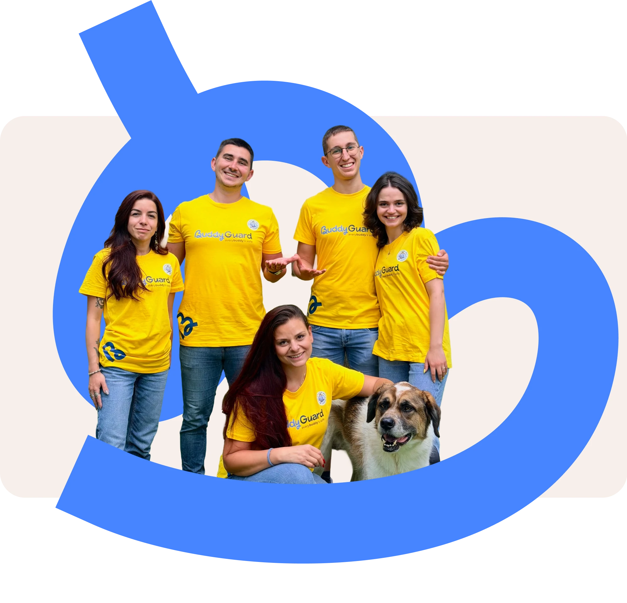 BuddyGuard team photo with a dog